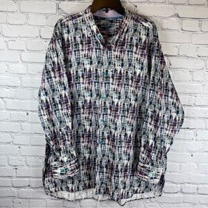 Luchiano Visconti Black Shirt Mens 2XLB Blue Abstract Long‎ Sleeve Flip Cuff